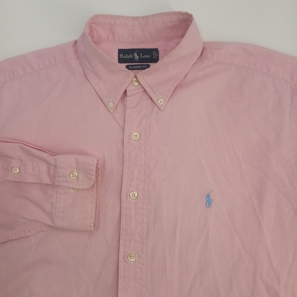 Ralph Lauren Mens Pink Oxford Button Down Shirt Classic Fit 17 36/37 L/XL